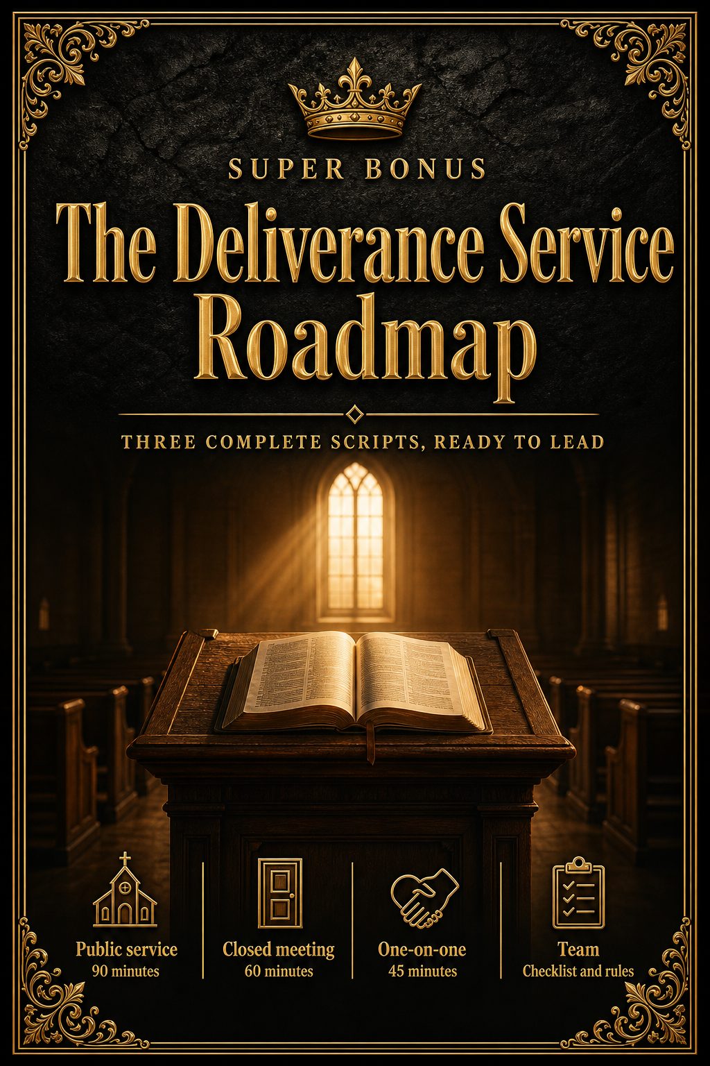 Cover of the Super Bonus: The Deliverance Service Roadmap — three complete scripts